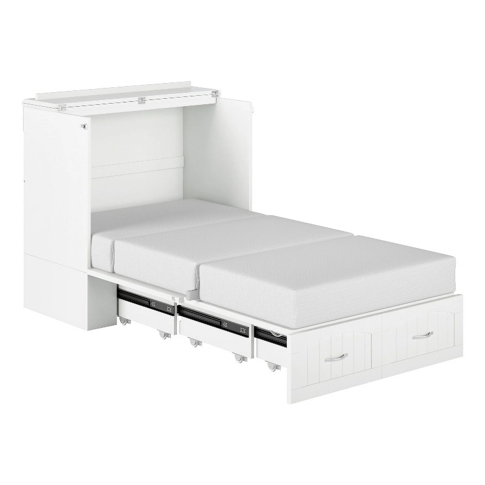 Bowery Hill Modern Wood Twin XL Murphy Bed Chest with Mattress in White