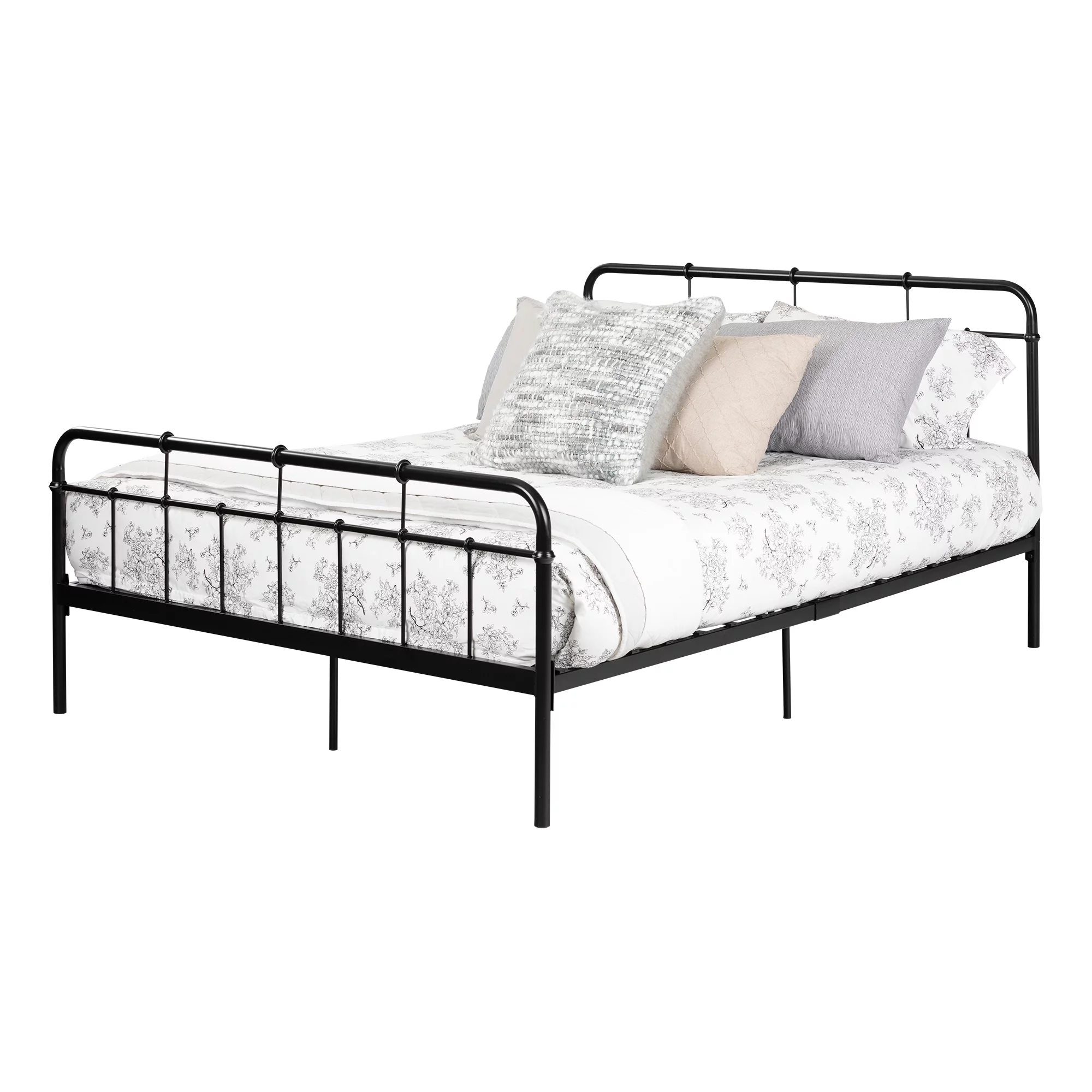 South Shore Plenny Queen Metal Platform Bed, Pure Black