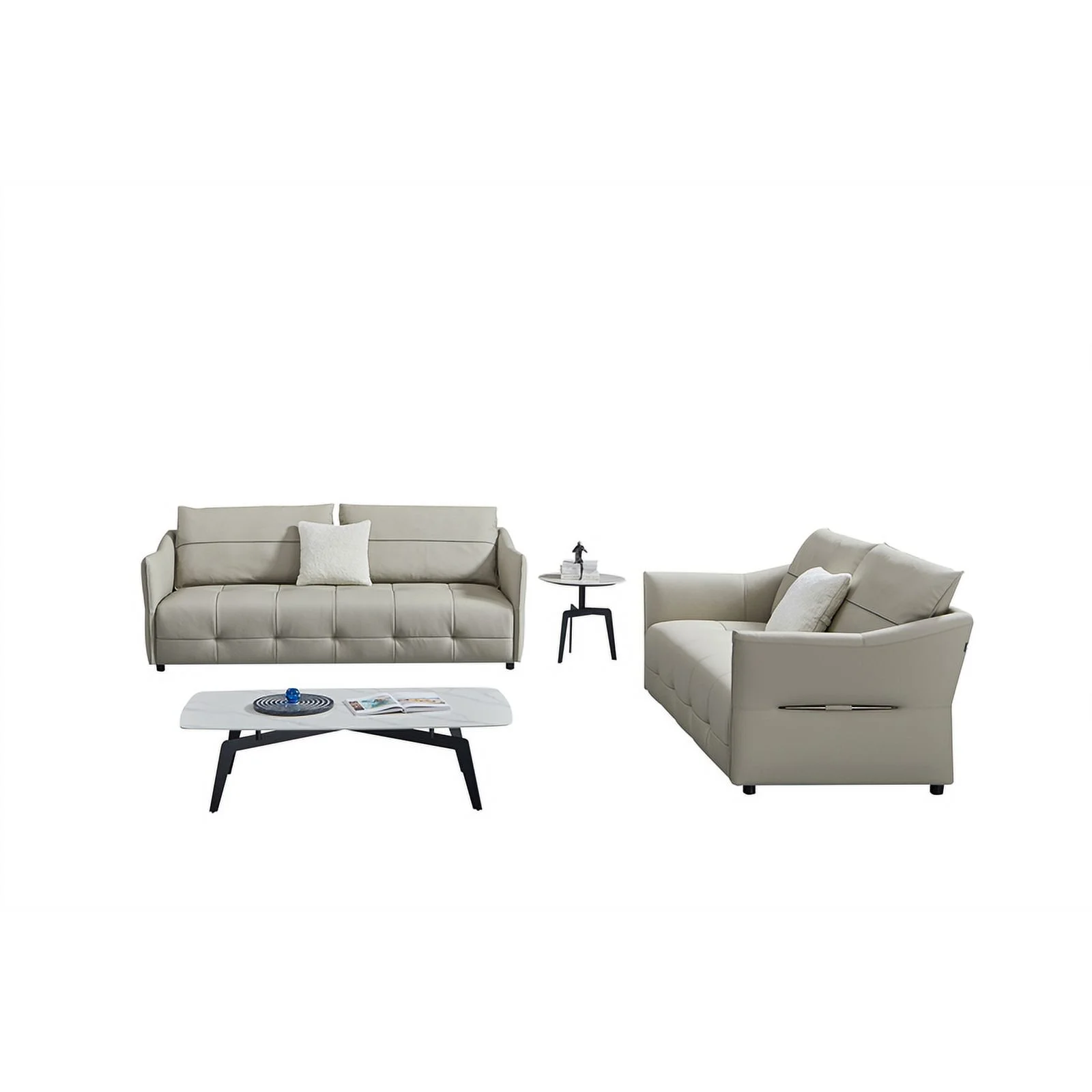 American Eagle Furniture Modern Genuine Leather and Plastic Sofa in Gray