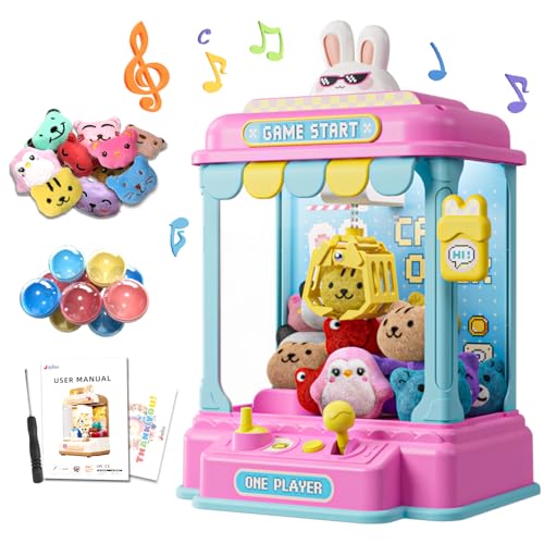 Mini Claw Machine for Kids, Pixel Art Rabbit Vending Machine Toys for Girls, Candy Claw Machines with Plush and Capsule Toy for Age 3+, Birthday Party for 3-8 Years Old Kid