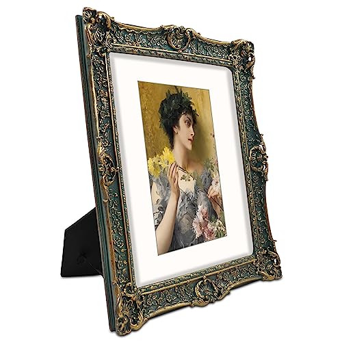 11x14 Picture Frame with Mat for 8x10, Vintage Black Poster Frame with Gold Accents, Gothic Photo Display for Gallery Wall and Tabletop, Hand-Painted Floral Design Living Rooms Entryways Mantelpiece Décor