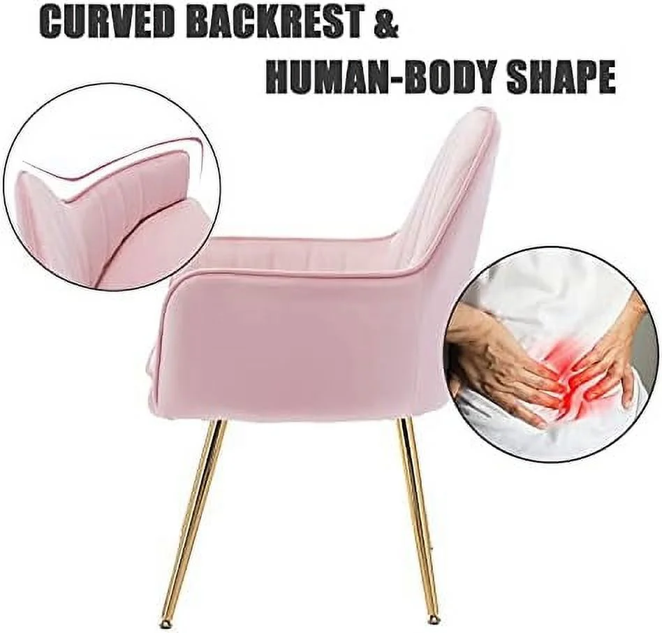 TJUNBOLIFE Velvet Accent Chair  Home Office Desk Chair No Wheels  Modern Dinging Chair  Living Room Bedroom Chair  Golden Finished  Grey