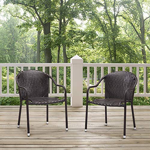 Crosley Furniture Palm Harbor 4-Piece Stackable Outdoor Chair Set, Wicker Patio Chairs for Dining, Porch, Brown