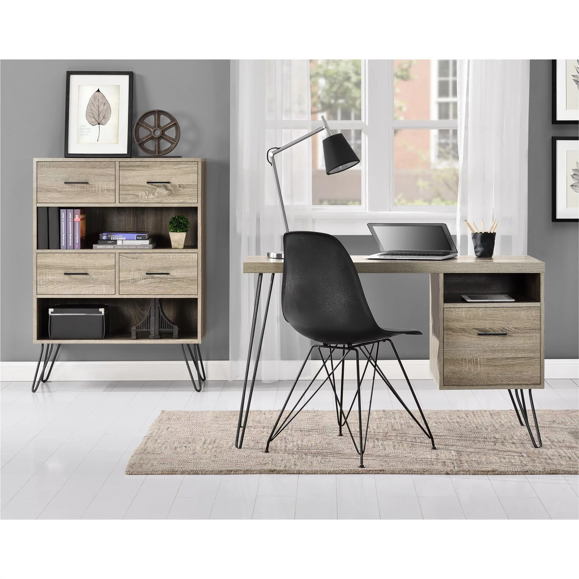 Ameriwood Home Landon Bookcase with Bins, Sonoma Oak/Gunmetal Gray