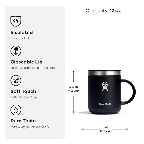 Hydro Flask Mug - Stainless Steel Reusable Tea Coffee Travel Mug - Vacuum Insulated, BPA-Free, Non-Toxic 12 oz