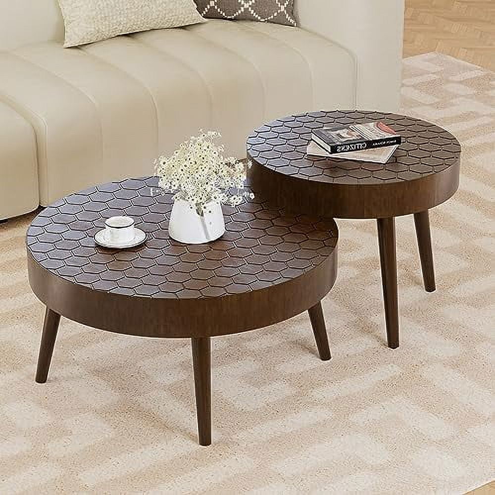 Rustic Farmhouse Square Coffee Table Honeycomb Pattern MDF Board Wood Finsh Accent  Brown Modern Cocktail Side Table and End Table for Living Room Bedroom