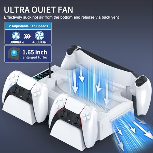 PS5 / PS5 Slim Cooling Station with PlayStation Portal and Controller Charging Station, Cooling Stand for PlayStation 5 Console, PS 5 Portal Dock Accessories with Cooler Fan, Headset Holder, 4 USB Hub