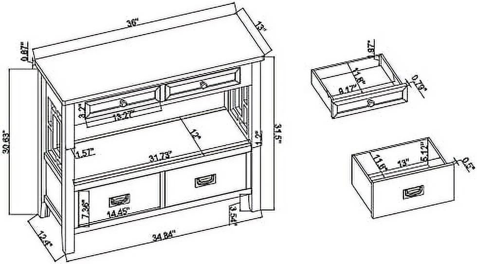 HJZUINIUNIU Short Console Table with Drawers for Entryway Wood Narrow Sofa Table Farmhouse Style with  Shelves for Entryway Living Room Bedroom Hallway Kitchen  Antique White