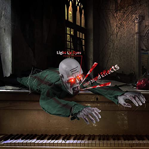 Halloween Outdoor Decorations Scary Climbing Zombie Groundbreaker Skeleton Zombie Ghost with Glowing Red Eyes and Creepy Sound Halloween Zombie Props for Indoor Outdoor Graveyard Haunted House(#1)