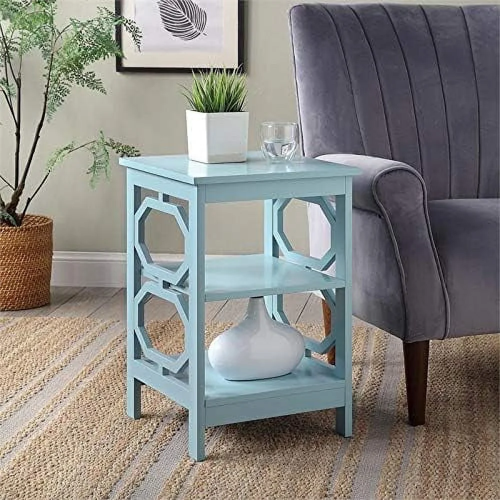 3 Shelves Contemporary Wood End Table In Sea Foam Green