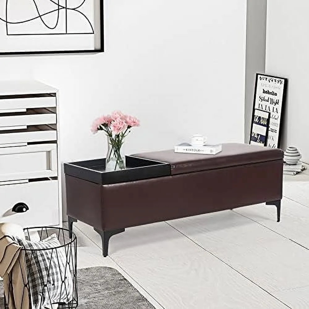 Leatheaire  Ottoman Bench Rectangular Footstool Coffee Table with Lift Tabletop (Blue)