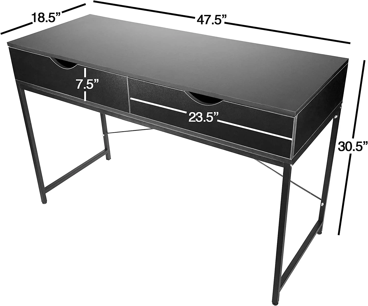 Home Office Modern Computer Desk with Drawers, Black, 47.5