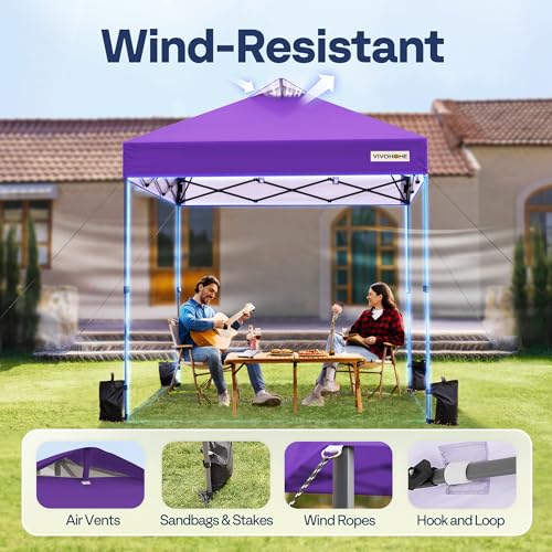 VIVOHOME 10x10ft Pop Up Canopy Tent One Push Setup Outdoor Portable Shelter Tent Heavy Duty with Wheel Carry Bag and 4 Sandbags, White