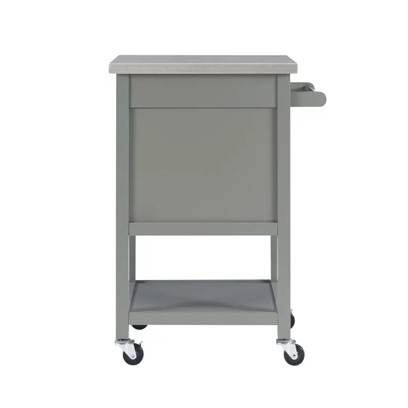 Riverbay Furniture Transitional Wood/Stainless Steel-Top Kitchen Cart in Gray