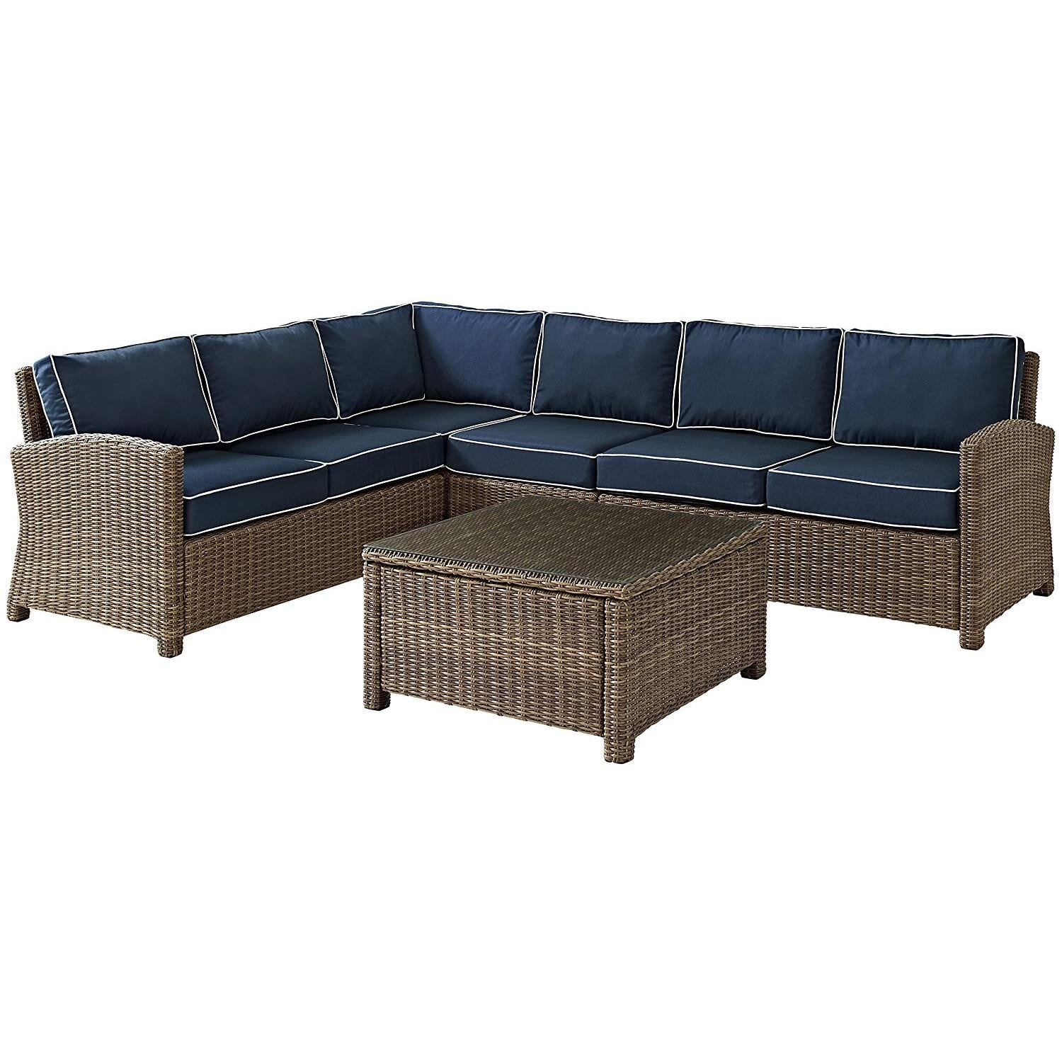 Maykoosh Southwestern Sanctuary 5Pc Outdoor Wicker Sectional Set Sangria/Weathered Brown - Right Side Loveseat, Left Side Loveseat, Corner Chair, Arm Chair, & Sectional Glass Top Coffee Table