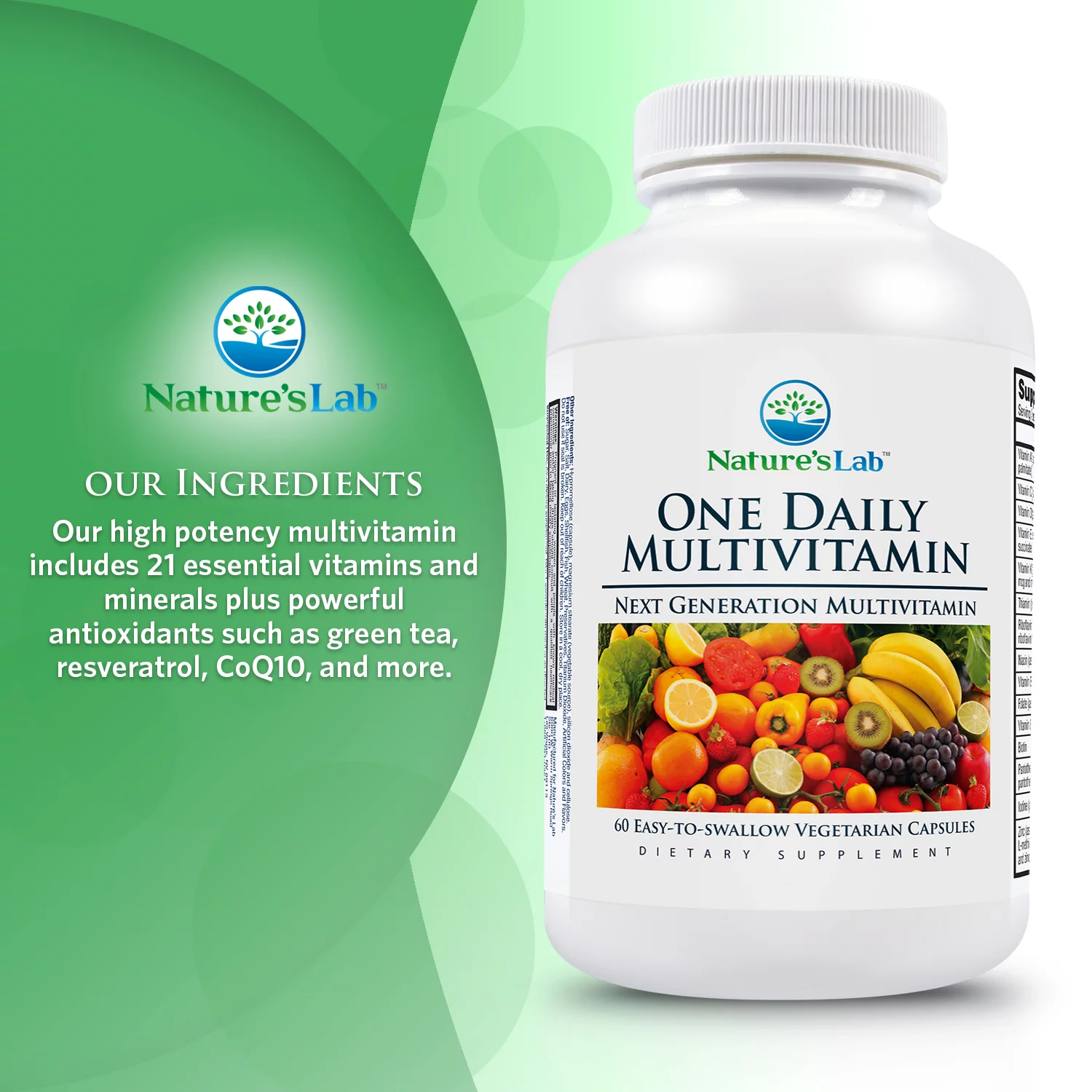 Nature's Lab One Daily Multivitamin - 60 Capsules (2 Month Supply) - Contains 19 Essential Vitamins & Minerals including Vitamin C, D3 & Zinc