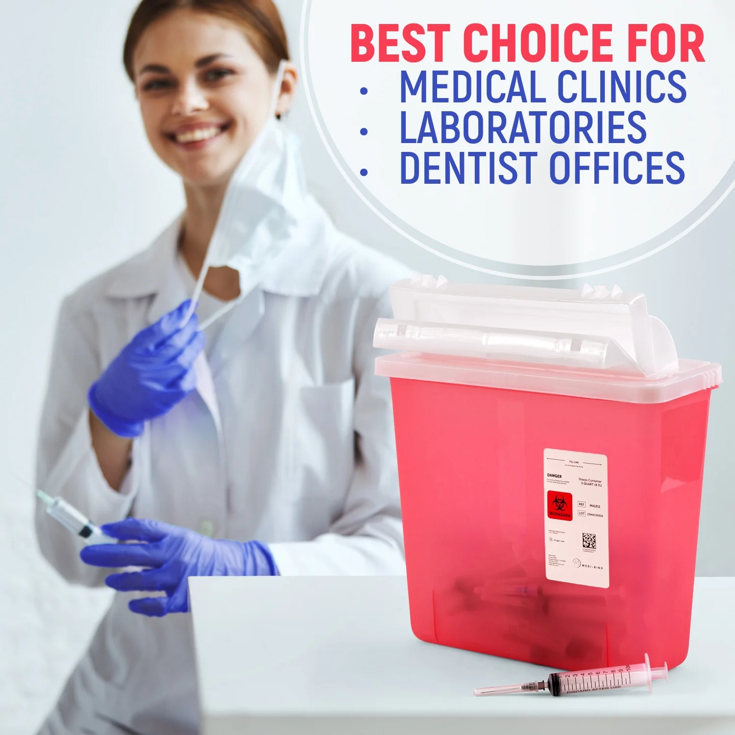 Medi-Bins 5 Qt Sharps Disposal Container - Box of 5