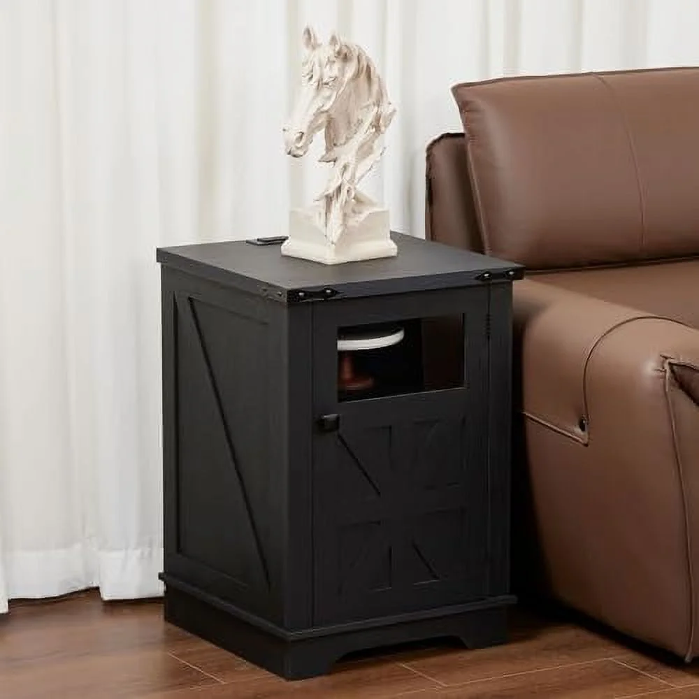 End Table with Power Outlet and USB Port  Nightstand with Adjustable  Shelf Board with Clear Acrylic Panel  Thickened Density Board  Wood Rustic Sofa Side Table for Living Room  Bedroom