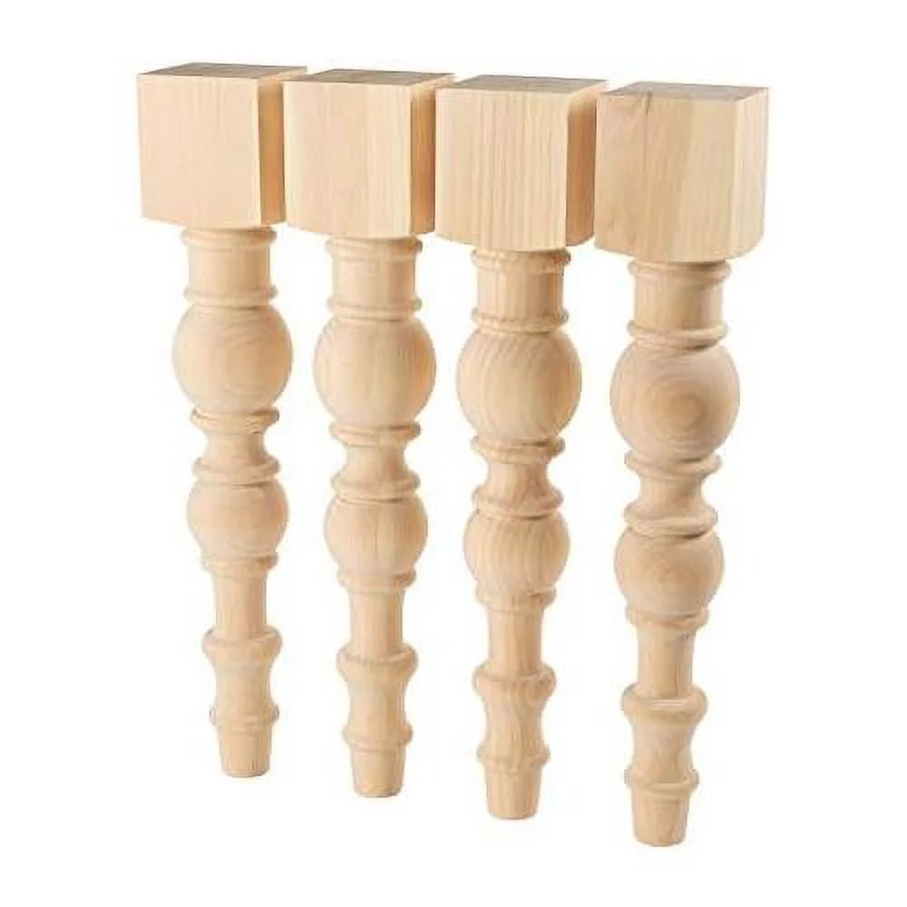 Modern Farmhouse Dining Table Legs - Unfinished - Turned Legs - DIY Furniture - Set Of 4 With Dimensions: 5