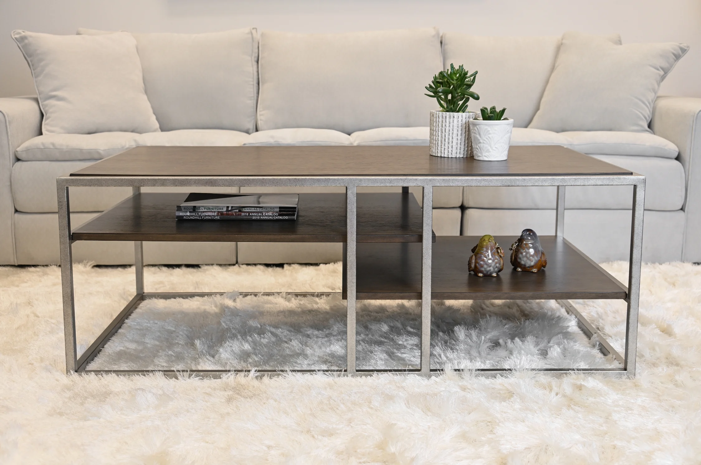 Roundhill Furniture Wood/Metal Padena Coffee Table with Shelf in Graphite Gray