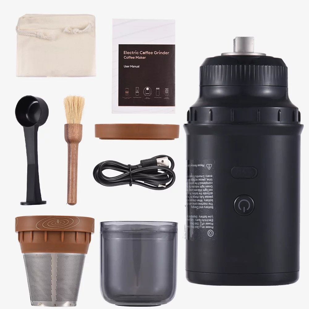 Tomfoto Electric Burr Coffee Grinder 25 Gears Adjustable 24W Portable USB Rechargeable Burr Mill Coffee Bean Grinder with Stainless Steel Core Cleaning Brush for Espresso French Press Drip Coffee Bl