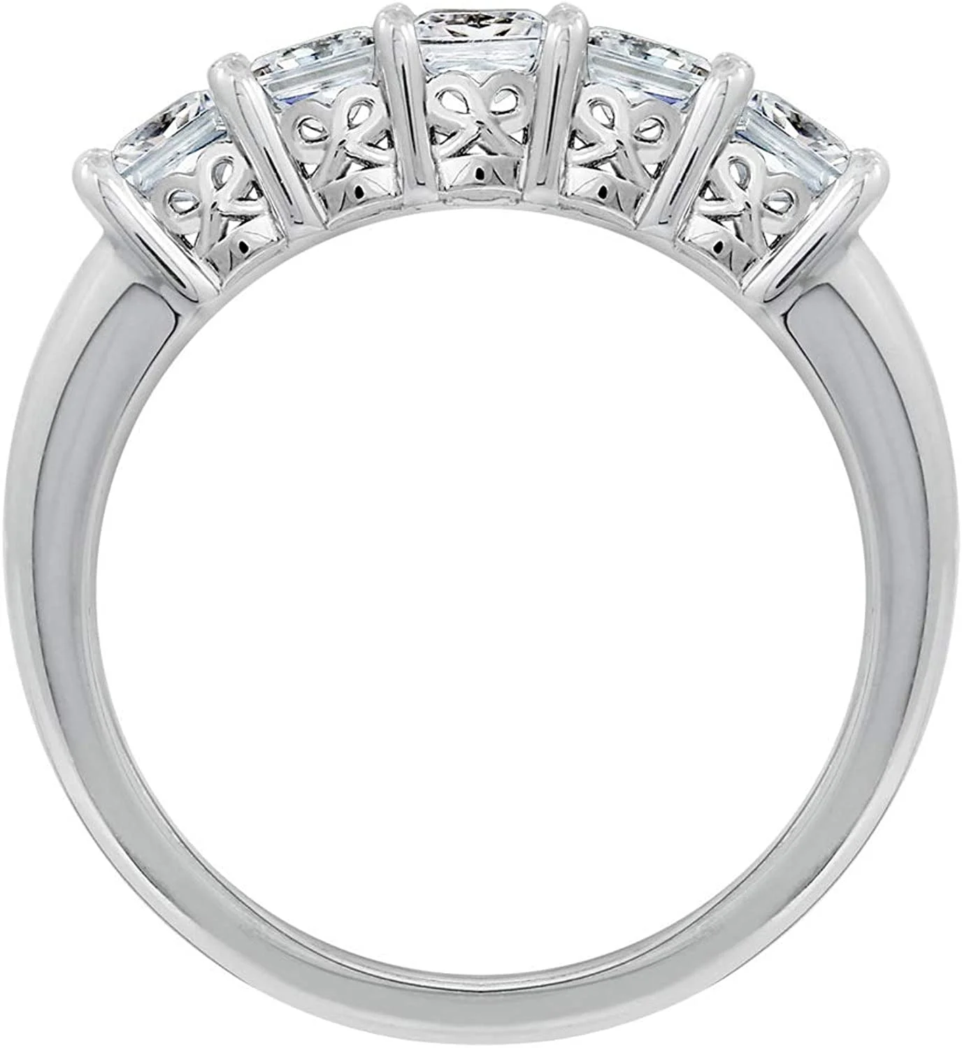 Amazon Collection Platinum or Gold Plated Sterling Silver Princess-Cut 5-Stone Ring made with Infinite Elements Zirconia