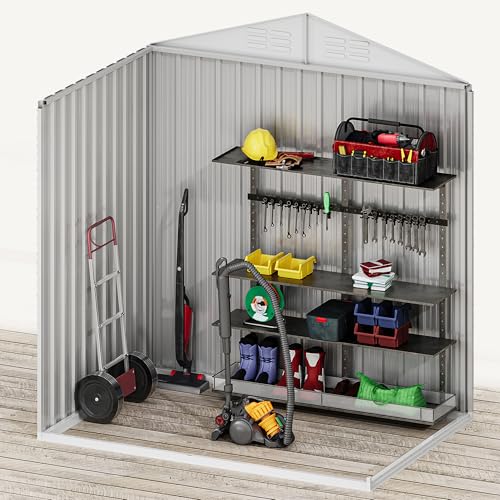 DWVO 6x4ft Storage Shed for Outdoors, Metal Sturdy Weatherproof Tool Locker with Secure Door and Ventilation for Equipment, Mowers, Bikes, Outdoor Spaces, Dark Gray