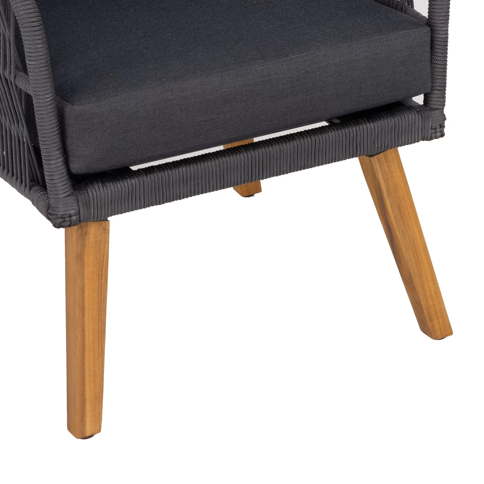 Aile Serene Wood Wicker Patio Conversation Set of 4, Thick Soft Cushions (Obsidian)