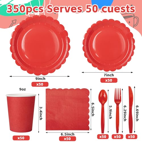 LIYH 350 Pcs Ivory Paper Plates and Napkins 50 Guest Cream Party Supplies Include Ivory Scalloped Disposable Paper Plates Cocktail Napkins Cups Spoons Forks Knives for Baby Shower,Birthday