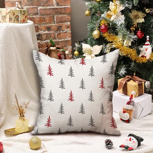 DFXSZ Christmas Pillow Covers 18x18 inch Set of 2 Christmas Tree Decorative White Throw Pillow Covers Winter Famliy Decoration for Home Couch TH-30B18
