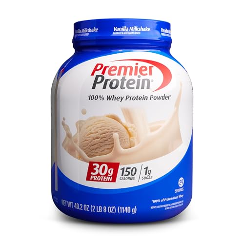Premier Protein Powder, Vanilla Milkshake, 30g Protein, 1g Sugar, 100% Whey Protein, Keto Friendly, No Soy Ingredients, Gluten Free, 17 Servings, 23.3 Ounces