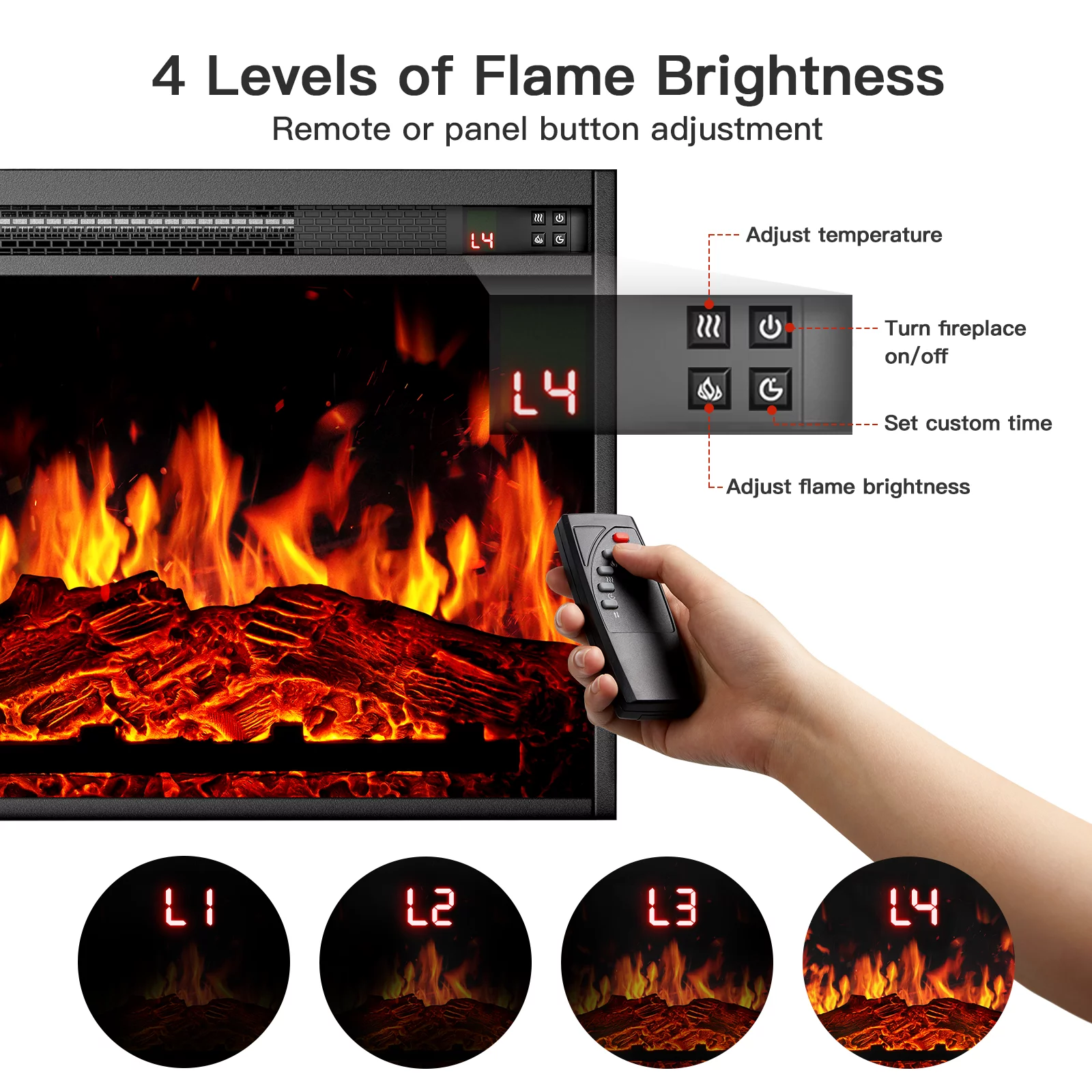 Electric Fireplace TV Stand with 23″ Fireplace for up to 65 Inch TVs, Fireplace TV Console Entertainment Center with Adjustable Shelves, Holds up to 200 lbs