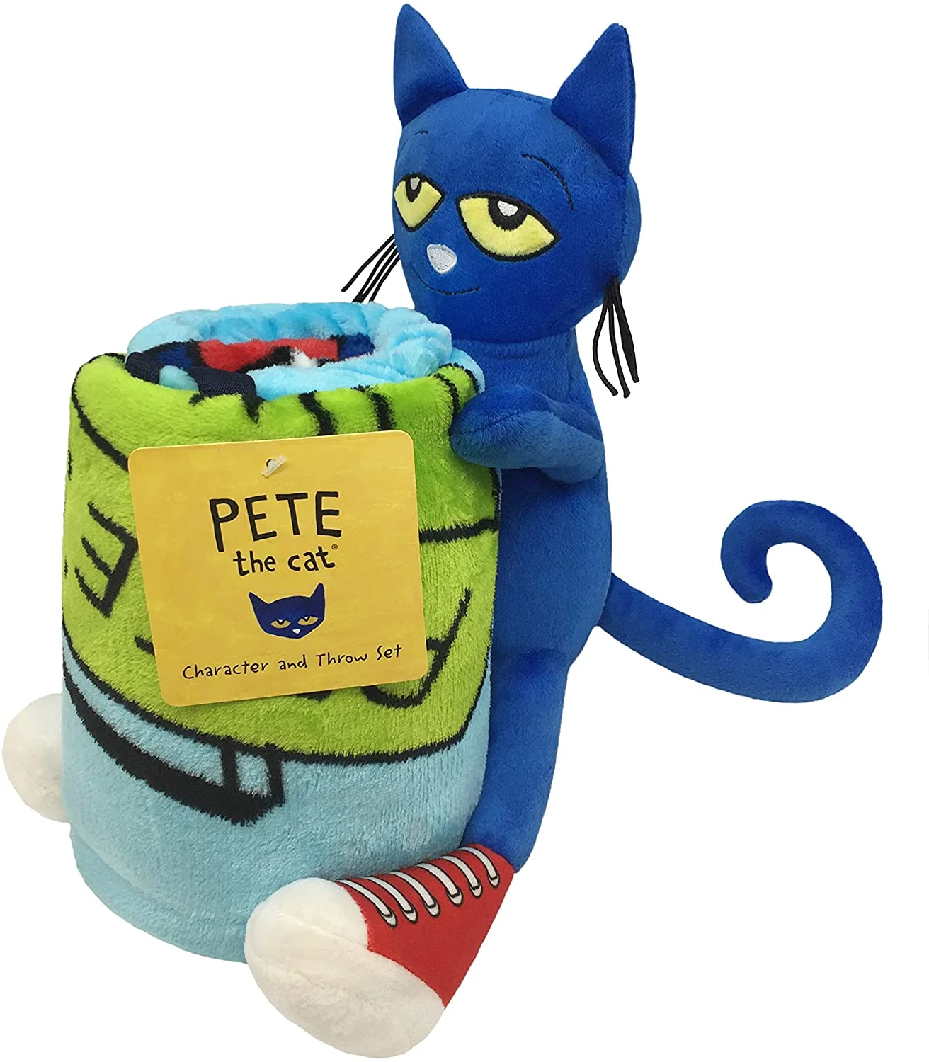 Pete The Cat Rock Out Mini Pillow Buddy and 46x60 inch Blue Throw Set, 100% Microfiber