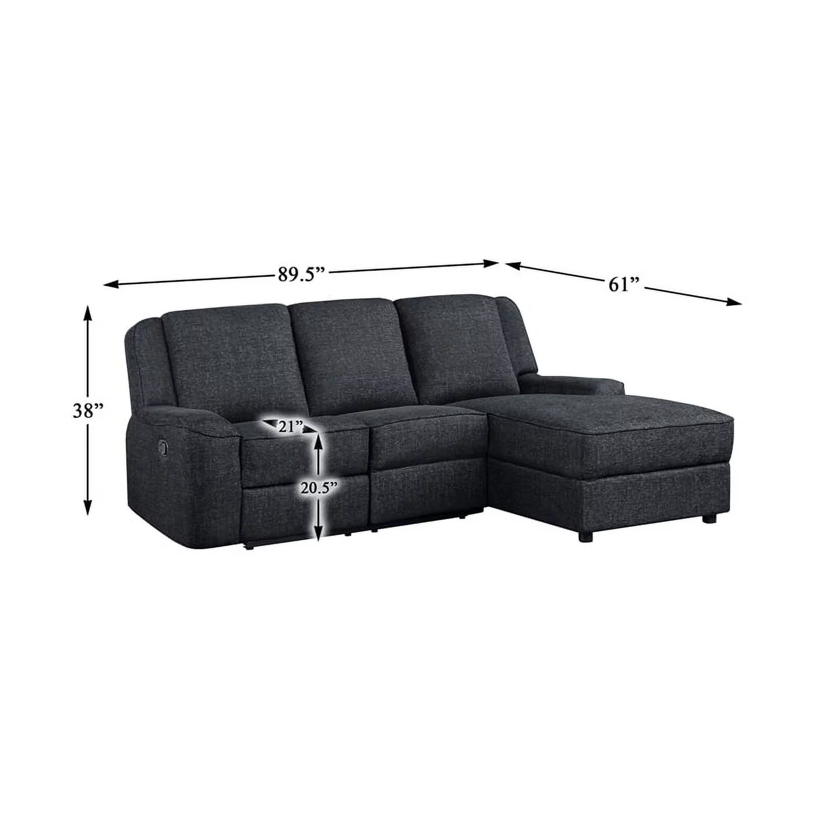 Lexicon Monterey 2-Piece Chenille Reclining Sectional with Right Chaise in Ebony