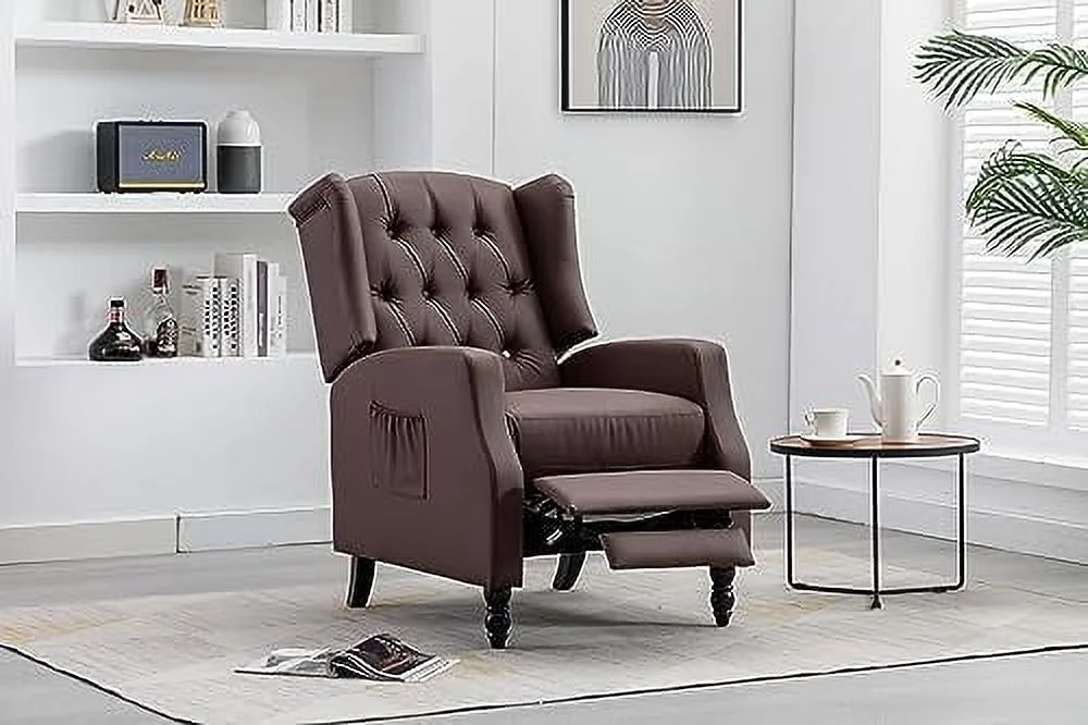 HOOMHIBIU Recliner Chair with Wing Back  Upholstered Lounge Sofa Chairs with  Decoration  Adjustable Home Theater Seating  Multifunctional Accent Armchair for Living Room  Bedroom  Office