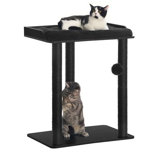 FourFurPets 43.8in 3-Tier Modern Cat Tree Tower Condo, Cat Scratch Posts for Indoor Cats, Big Plate, Two 19.7in Full Sisal Scratching Posts, Rustic Brown