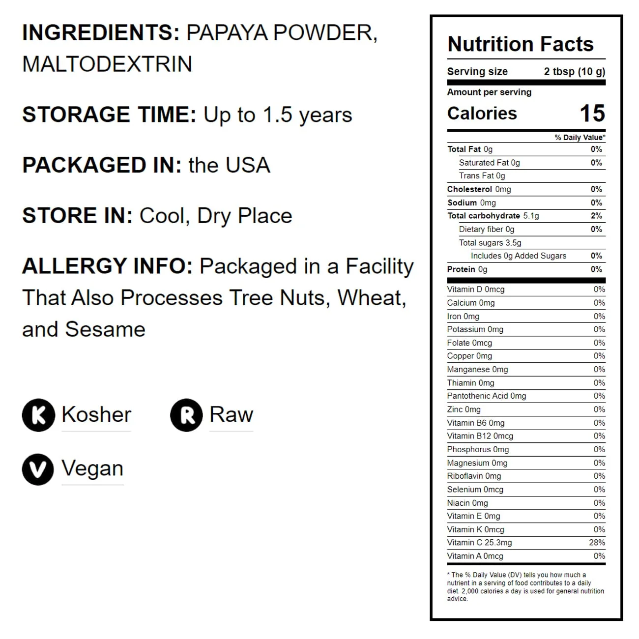 Papaya Powder, 5 Pounds — Raw, Kosher, Vegan — by Food to Live