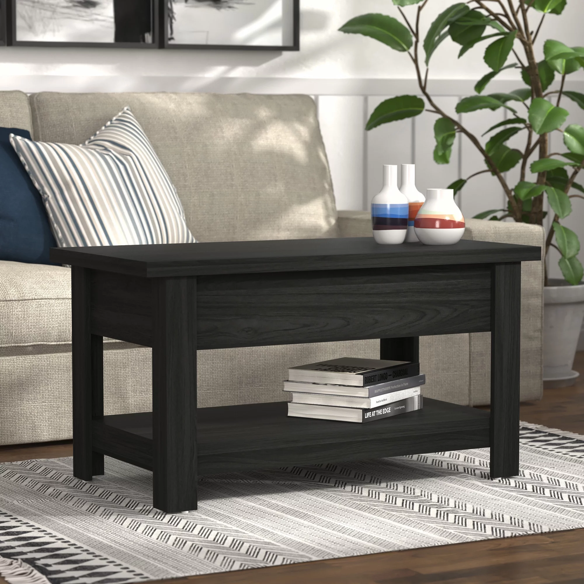Hillsdale Coover Wood Rectangle Lift Top Coffee Table, Black