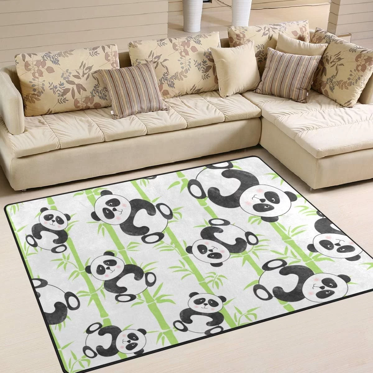 SKYSONIC Lightweight Soft Area Rugs Panda with Green Bamboo Floor Mat for Kids Playing Room Hardwood Floor Living Room 63 x 48 inch（5'3