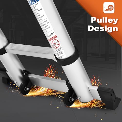 Telescoping Ladder, SocTone 12.5 FT Aluminum Lightweight Extension Ladder with 2 Triangle Stabilizers, Heavy Duty 330lbs Max Capacity, Multi-Purpose Collapsible Ladder for RV or Outdoor Work