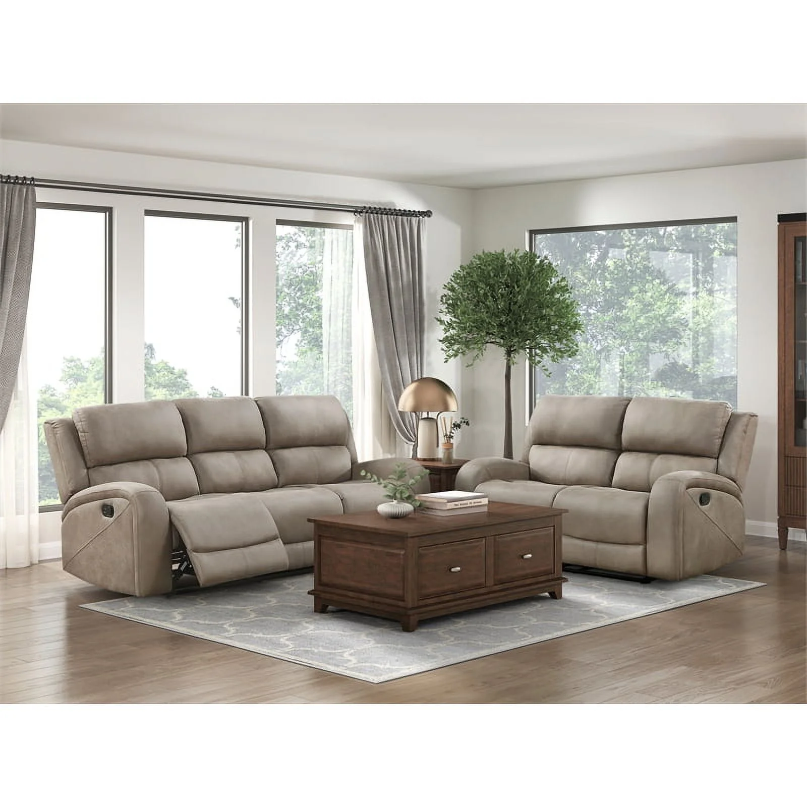 Lexicon Pagosa Polished Microfiber Double Reclining Sofa in Brown