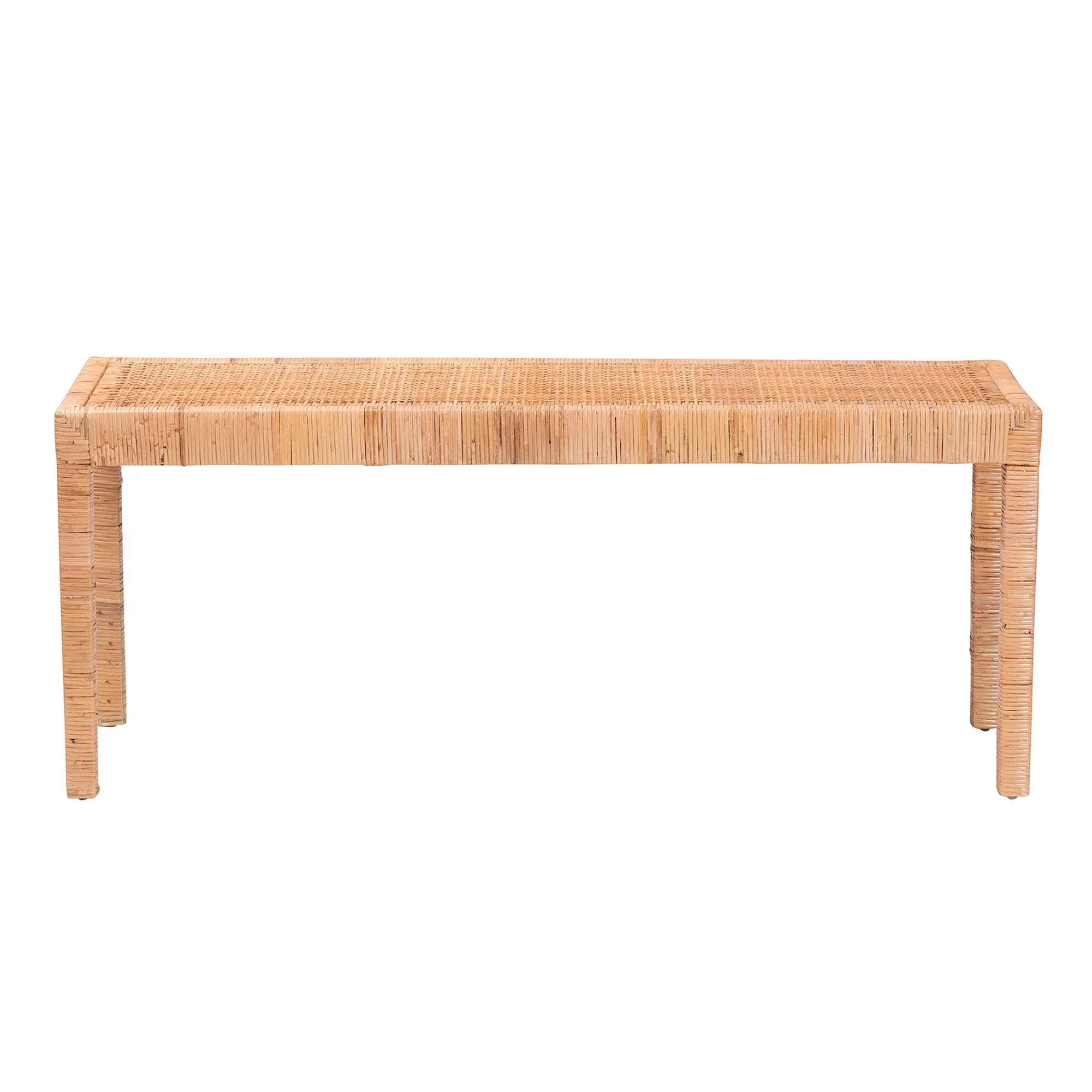 bali & pari Abelia Modern Bohemian Natural Rattan and Mahogany Wood Long Accent Bench