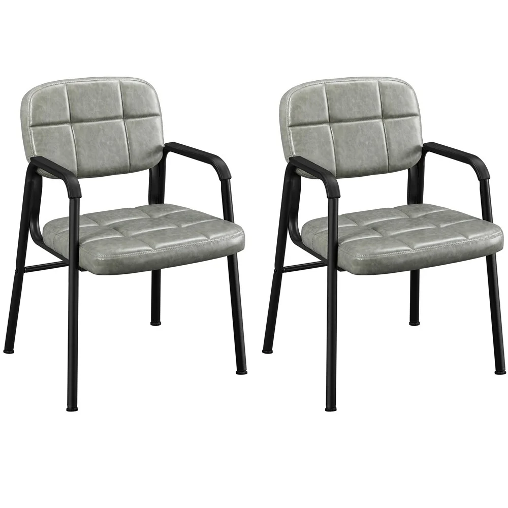 Yaheetech  2pcs Upholstered Leather Chairs with Armrest & Metal Frame Grey