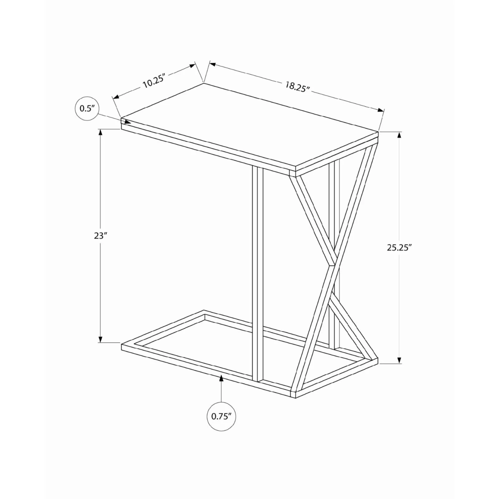 Accent Table C-shaped End Side Snack Living Room Bedroom Metal Grey
