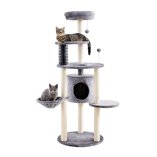 Made4Pets Small Cat Tree Tower, Cat Scratching Post 4-in-1 with Self Groomer Brush, 20