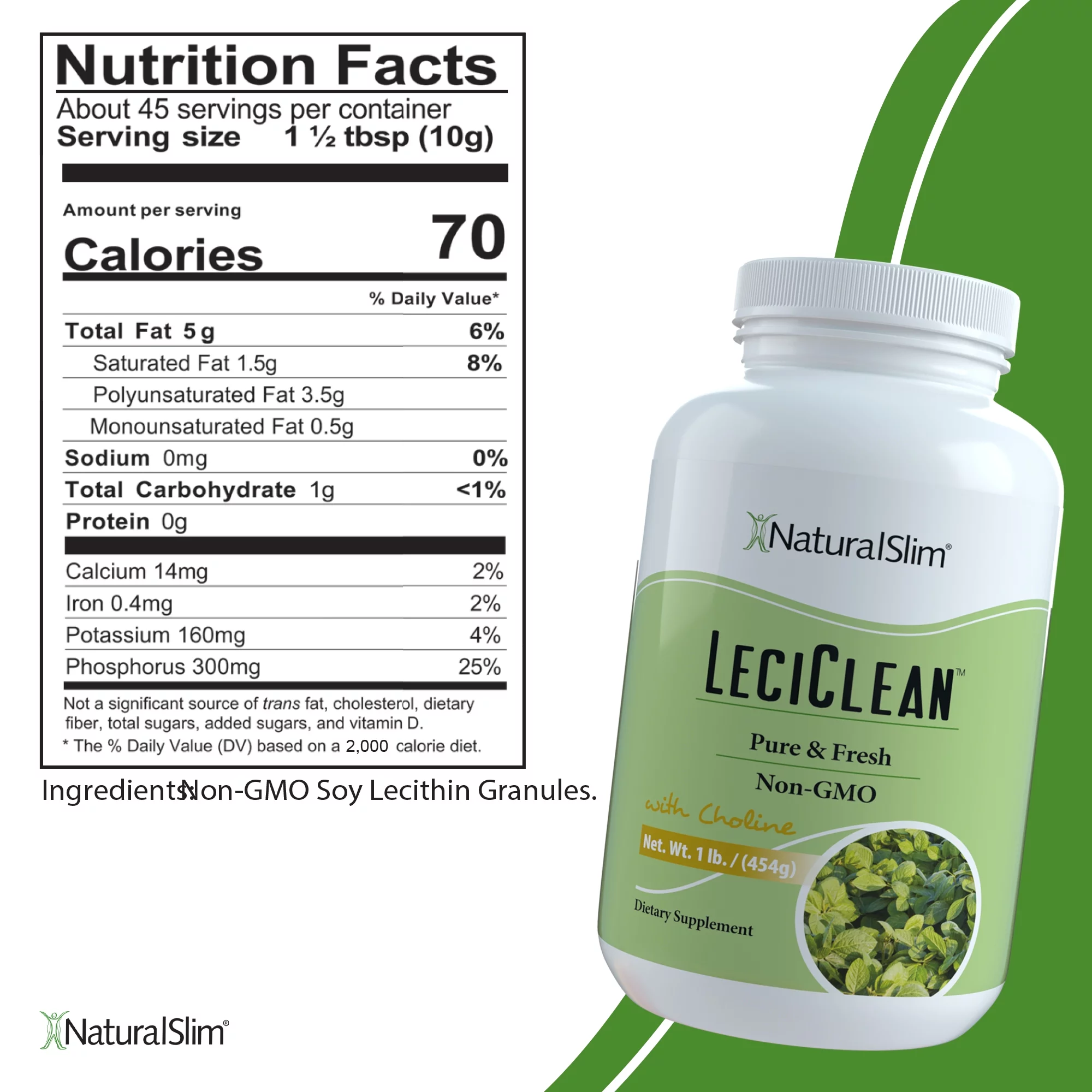 NaturalSlim Leciclean® - Soy Lecithin Granules with Choline - Pure Lecithin Powder, 454 grams