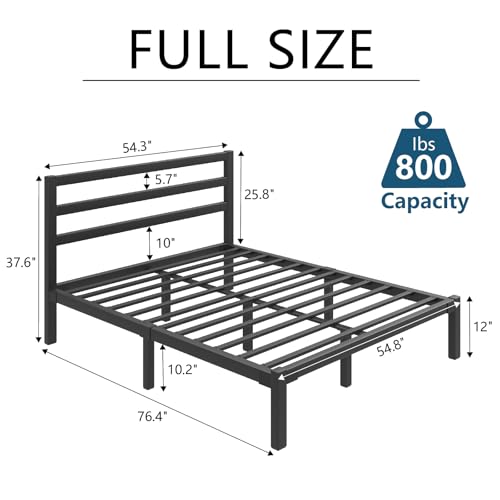 Full Size Bed Frame, Heavy Duty Platform Bed Frame with Strong Metal Foundation,Under Bed Storage,Mattress Foundation,No Box Spring Required,Easy Assembly, Black