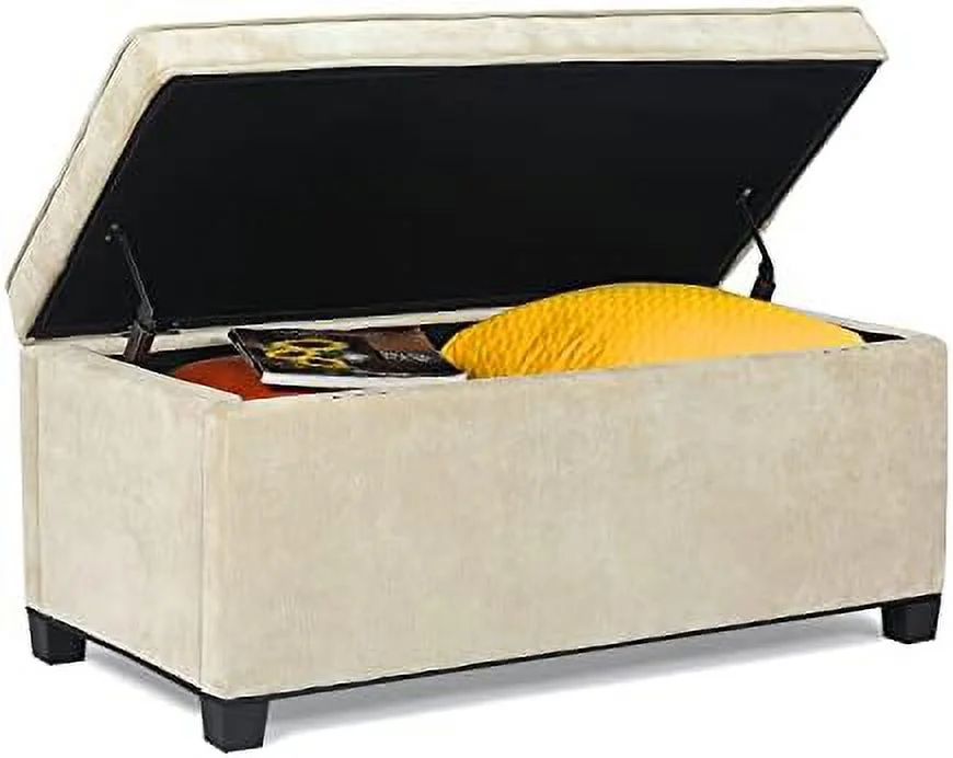 Rectangular  Ottoman Bench  Upholstered Ottoman Footrest Stool with Wooden Legs  Coffee Table Toy Chests for Living Room Bedroom Entryway