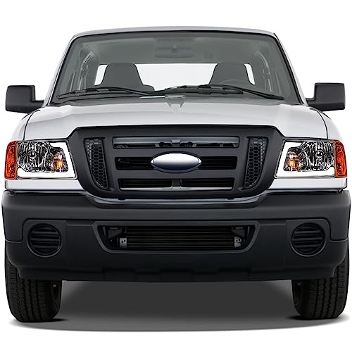 7422448582543 Compatible With 2001-2011 Ford Ranger Switchback Sequential LED Strip Bar Black Housing Headlights With Signal Corner Lamps Amber Reflector 4-Pieces Design