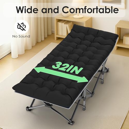 Suteck Camping Cot, Folding Camping Cot Bed for Adults Sleeping 1200D Double Layer Oxford Portable Folding Outdoor Cots for Camping W/Soft Pad Carry Bag for Home Office Nap Beach Travel, 500LBS,Grey